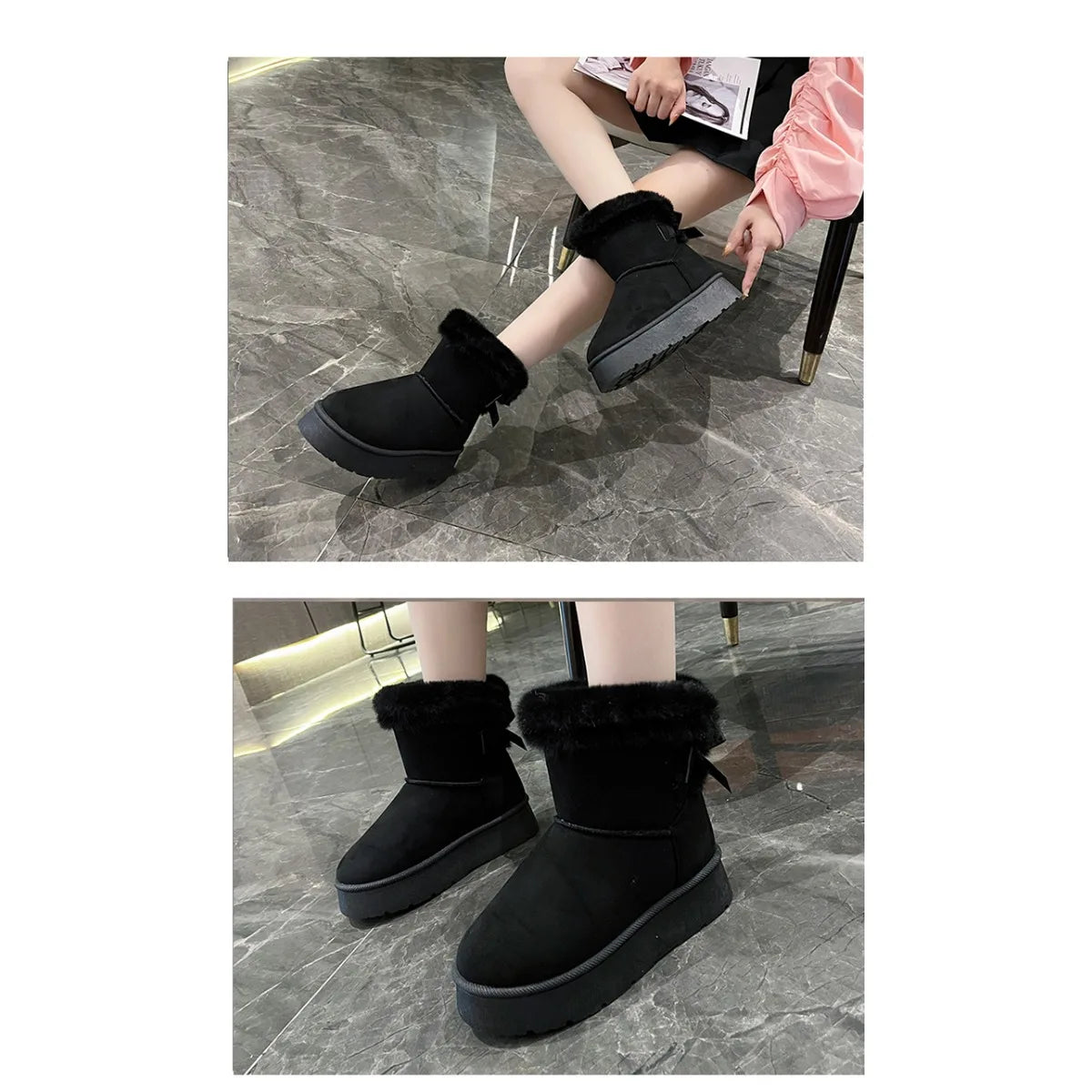 Snow Boots Women Winter Shoes Women Platform Boots Warm Plush Cotton Shoes Thicken Winter Woman Boots Flat Non-slip Botas Mujer