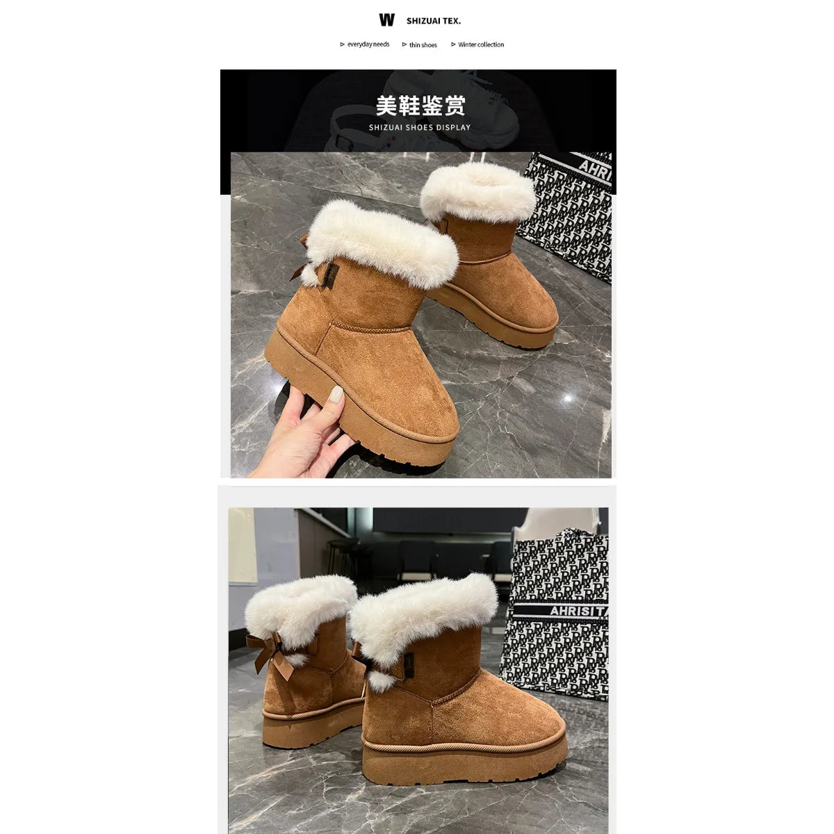 Snow Boots Women Winter Shoes Women Platform Boots Warm Plush Cotton Shoes Thicken Winter Woman Boots Flat Non-slip Botas Mujer